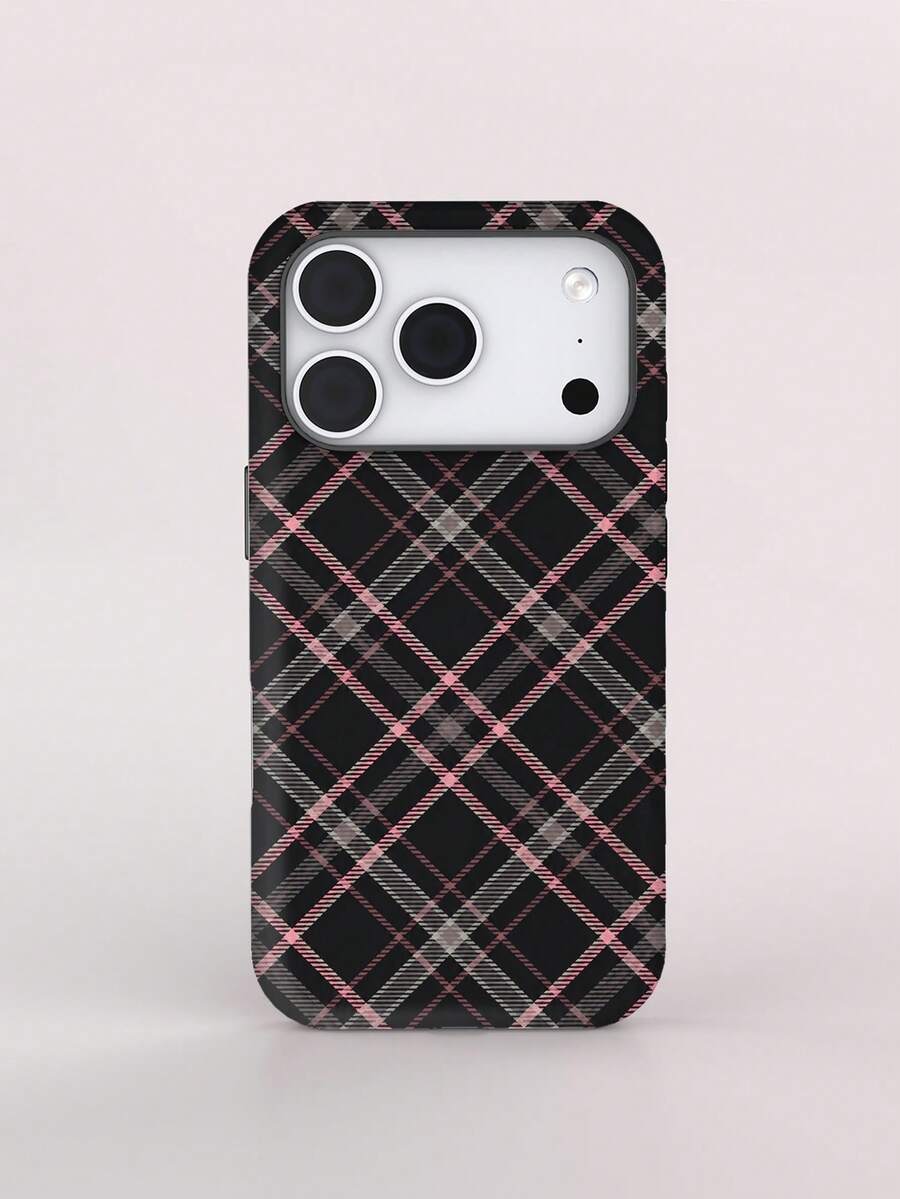 KOOLIFE Retro Plaid, Classical Style Phone Case, Compatible With IPhone 18Pro Max, 17 Pro Max, 16 Pro Max, 15 Pro Max, 14, 13, 12, 11 - Black and Pink Plaid - View 1