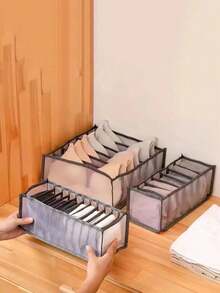 Wardrobe Drawer Underwear Storage Box, Divided Mesh Storage Box, For Bras, Panties, Socks, Breathable And Visible, Foldable Home Underwear Organizer Box - Grey - View 4