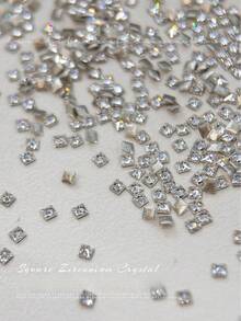 50/5pcs Mini Square Zirconia Flat Back Rhinestones Nail Art Decor, Sparkling Transparent White Champagne Square Rhinestones DIY Nail Art - White - View 8