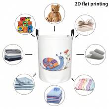 Cartoon Colorful Snail Floral Print Round Storage Basket, Large Laundry Bin With Handles, Toy And Dirty Clothes Storage Box, Suitable For Nursery And Bedroom Decor - Multicolor - View 6