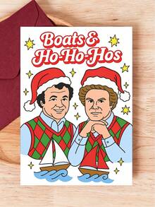 1Pc Funny Christmas Greeting Card, Boats & Ho-Ho-Hos Holiday Card, Retro Cartoon Xmas Card, Humorous Christmas Card For Friend Family, Paper Holiday Stationery, Christmas Gift Card > - A6 - View 5