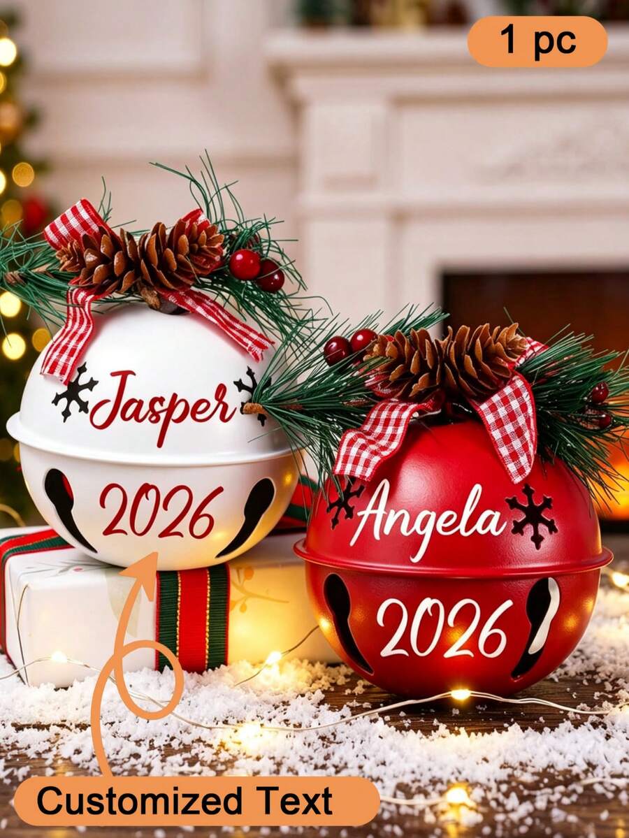 2026 Personalized Bell Christmas Ornament, Customized Name And Year, Pine Cone Decoration, Family Keepsake, Christmas Gift, Christmas Tree Hanging Decor, Rustic Holiday Decoration, Gift For Children And Family, Commemorative Gift - Multicolor - View 1