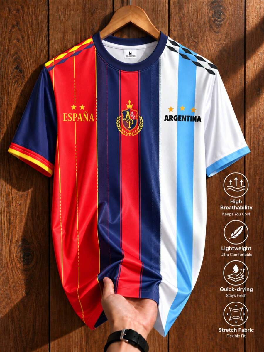 Men's Argentina Football Short Sleeve T-Shirt, Suitable For Matches, Streetwear, For Men, Fans, Gift