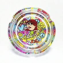 Creative Colorful Cute Girl Glass Ashtray, 3.34 Inch Round Ashtray Ornament, Home Decor Cartoon Theme Ashtray, Birthday Gift For Girlfriend - Colorful Girl - View 6