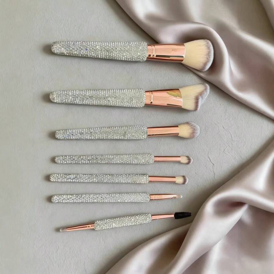 7PC Luxury Rhinestone Makeup Brush Set, Makeup Tools For Powder, Blush And Makeup - Multicolor - View 1