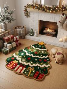 1pc Christmas Tree Rug, Faux Cashmere Carpet, Christmas, Home Decor, Room Decor, Christmas Home Decor, Autumn Decor, Autumn Home Decor, Home Supplies, Doormat, Living Room Rug, Kitchen Mat, Kitchen Decor, Bedroom Decor, Bathroom Decor, Bathroom Mat, Easy To Clean - Multicolor - View 2