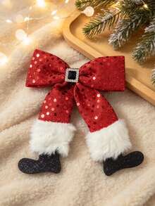 Christmas Boot Bow Sequin Hair Clip, Simple Versatile Bow Knot Pom Pom Kids Hair Clip - Multicolor - View 7