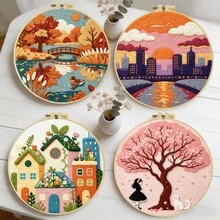 Needle Felting Kit For Beginners. 2D Flat Printing. Pretty Little Town . For New & Skilled Crafters. DIY Wool Painting Set. Includes Foam Mat, Felt, Hoop & Guide. Handmade Home Decor Ornament. 20x20cm/7.87x7.87in. - 20x20cm/7.87x7.87in - View 13