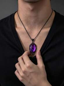 1pc Gothic Vintage Star Crystal Magnifying Mirror Pendant Necklace, Unisex, Halloween Party Magic Jewelry Accessory - Purple - View 4