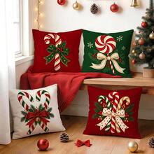4pcs/1pc Christmas Candy Cane Pattern Pillow Case, No Insert, Single-Sided Printed Pillow Case, Suitable For Living Room, Bedroom, Home Decor, All Season Pillow Case - Multicolor - View 9