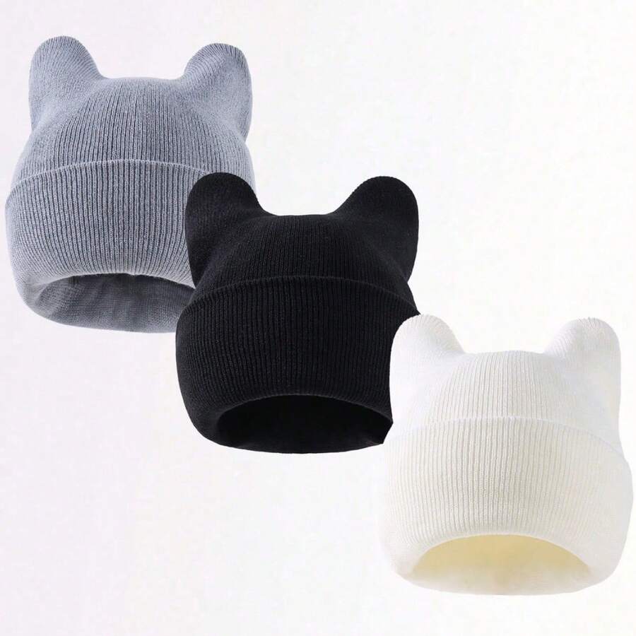 1/3 Top Men's New Cute Street Plush Hat Cat Ear Warm Ear Protection Knitted Hat Autumn And Winter - Multicolor - View 1
