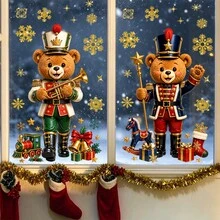 1/3pcs Christmas Teddy Bear Nutcracker Window Sticker, Double-Sided PVC Electrostatic Adsorption Glass Sticker, Suitable For Homes, Shops, And Shop Window Displays. - Multicolor - View 2
