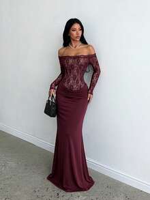 Fall/Winter, Elegant Dress, Homecoming Prom, Wedding Guest Dress, Perfect For Halloweencostume, Party, Birthday, Vacation, Beach - Burgundy - View 1