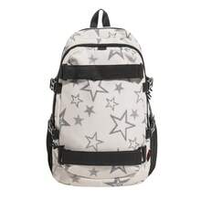 Men Daily Rucksack + Y2K Star Printed Backpack + Multiple Side Pockets + School Weekend Hiking + Dark Black Solid Tone Webbing Detail - Multicolor - View 11