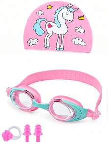 Children's Swim Goggles Set, High-Definition Goggles, And A Cute Swim Cap-Perfect For Swim Training, Beach Vacations, Or As A Gift. - Baby Pink - View 7