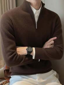 Men Plus Size Zip-Up Sweatshirts - Brown - View 1