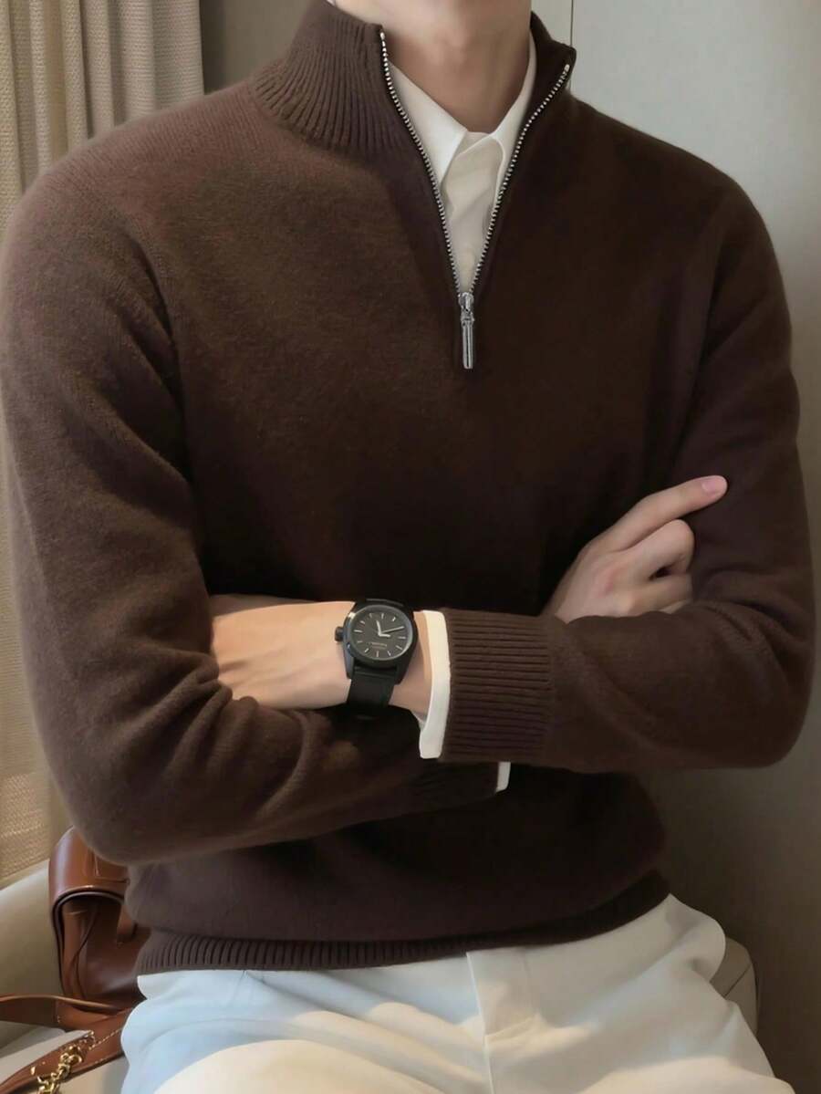 Men Plus Size Zip-Up Sweatshirts - Brown - View 1