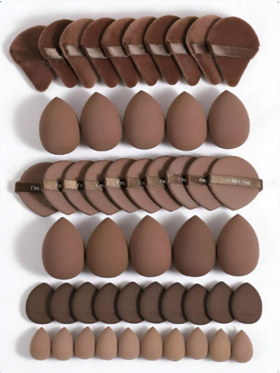 20/30 Pcs Combination Makeup Sponge Beauty Egg Set, Beauty Sponge, Professional Beauty Sponge Wholesale, Stock Up, Super Soft Concealer Sponge, Facial Makeup Tools, Suitable For Liquid Foundation, Powder Cake, Toner - Coffee Brown - View 1