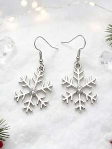Christmas 1 Pair Fashionable Elegant Snowflake Dangle Earrings, Suitable For Autumn/Winter Wear, Holiday Commuting, Gift Choice - Silver - View 2