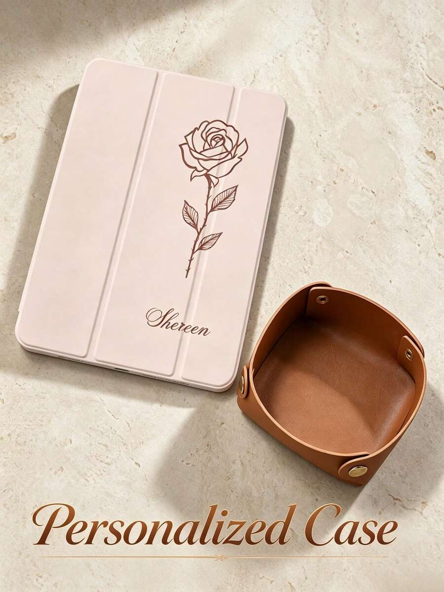 客製化優雅玫瑰圖案保護殼,相容 iPad Air4/Air5 10.9 吋、Air 11 吋 (M2)-2024、Air 8(M4)2026(11 吋),個性化保護殼,內建筆槽,支援睡眠/喚醒功能,DIY 平板手機殼 - 彩色 - 查看 1
