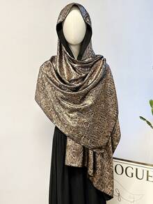 1pc New Shiny Snake Skin Pattern Personalized Shawl Scarf For Women, Elegant Accessory For Evening Dress, Dinner, Travel And Daily Wear, Mid-Length Luxury Metal Pattern Headscarf - Multicolor - View 10