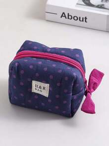 1PC Polka Dot Cosmetic Bag Set, Portable Handheld Makeup Case, Bow Zipper Decor, Large Storage Pouch For Hair Styling Tools & Skincare Essentials - Hot Pink - View 13