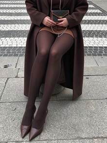 1 Pair Dark Brown Velvet Tights Sexy Elegant Cute Plus Size High Stretch For Date Night Party - Multicolor - View 6
