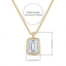 Classic Women's Copper-Plated Gold Rectangular Zirconia Pendant Necklace With Adjustable Chain, Minimalist Elegant Versatile Everyday Necklace - Gold - View 7