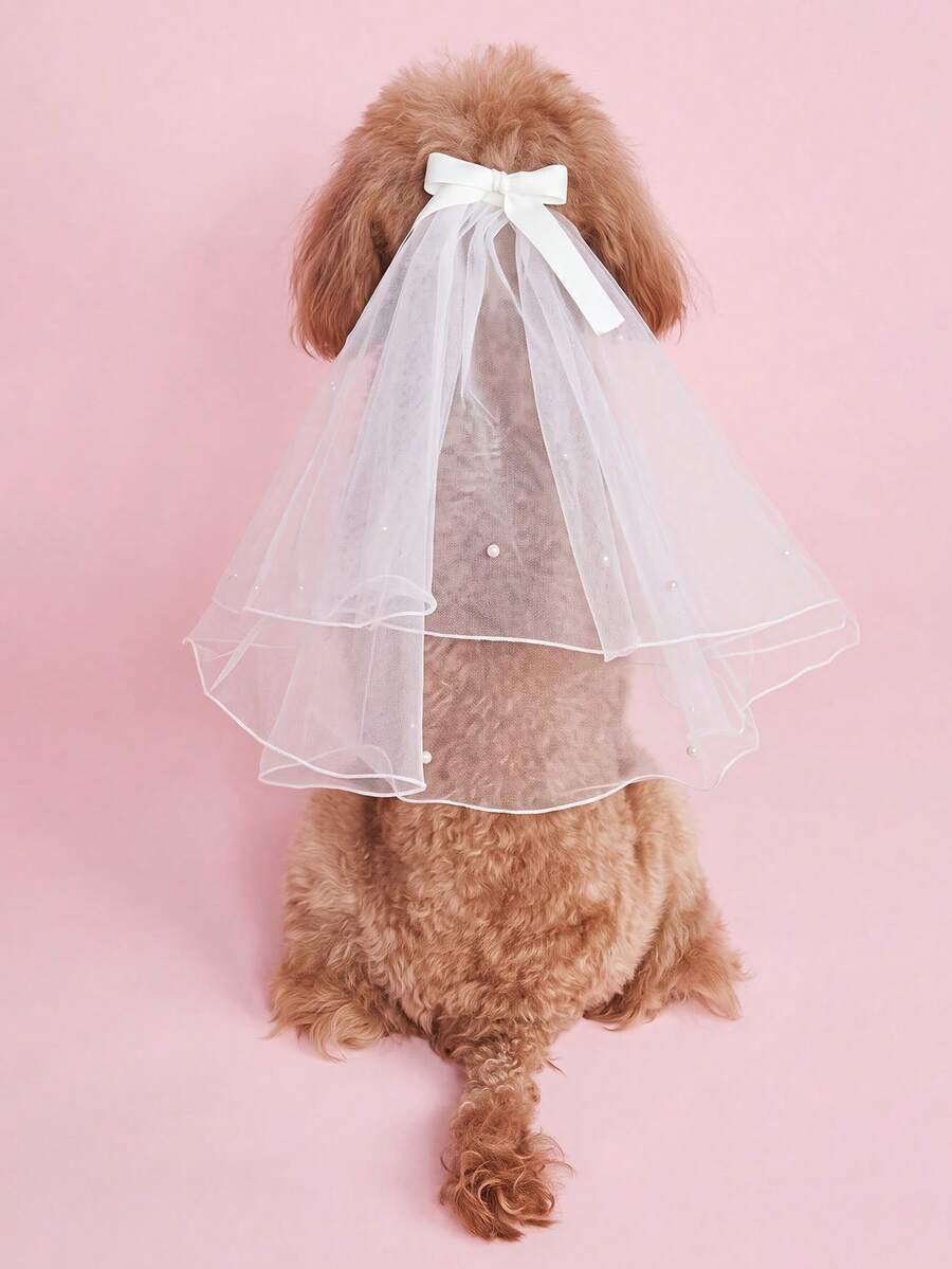 1pc Pet Wedding Dress And Headpiece Set, For Cats And Dogs - White - View 1