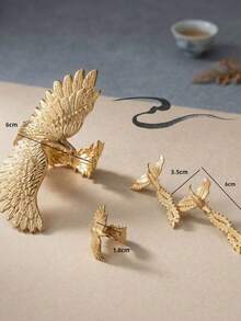 4pcs/Set Fashionable Elegant Vintage Eagle Design Bracelet Ring Stud Earrings Jewelry Set For Banquet Party - Gold - View 3
