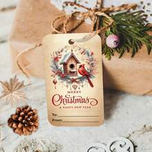 50pcs Vintage Cardinal Christmas Gift Tags With Hemp Rope - Merry Christmas & Happy New Year Hanging Name Gift Tags, Holiday Paper Party Favor Tags For Xmas Presents, Gift Bags & Crafts - Multicolor - View 4