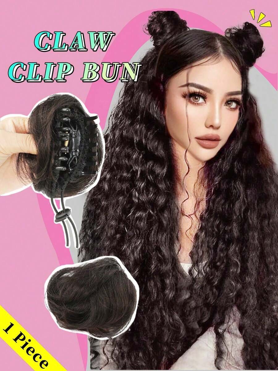 Heat-Resistant Fiber 4-Inch Straight Hair Claw Clip Bun Clip - Multicolor - View 1