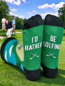 Men's Golf Creative Print Mid-Calf Socks, Fun Golf Course Pattern, Personalized Sports Casual Long Socks - Multicolor - View 4