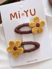 2pcs Embroidered Floral Hair Clips, Sweet Bangs Clips, Side Hair Clips, Hair Accessories - Multicolor - View 7