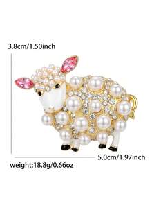 1pc Cute Sheep Brooch, Faux Pearl And Rhinestone Inlaid Animal Lapel Pin, Vintage Jewelry Women's Clothing Decoration Gift - Lamb Brooch - View 9