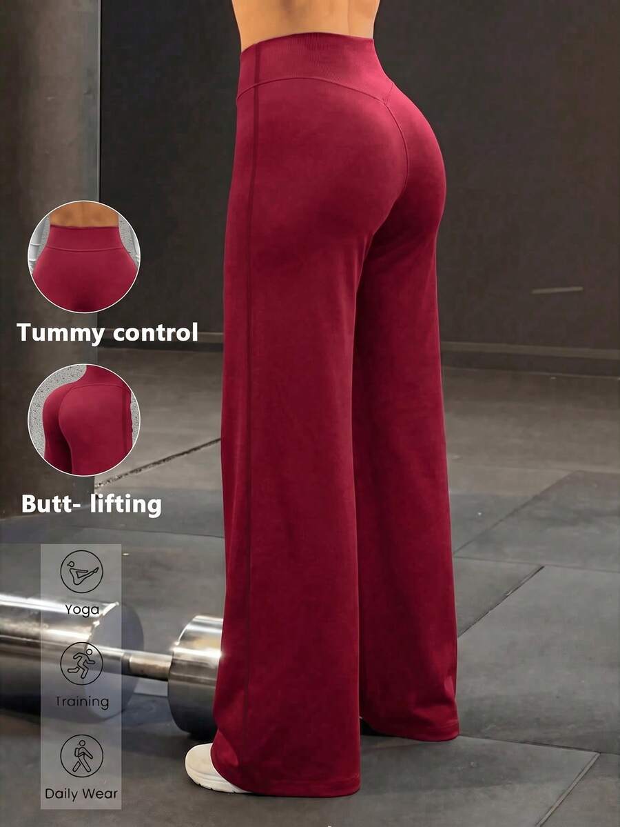 Women's Casual Sports Pants, High Waist Tummy Control Butt Lifting Basic Wide Leg Pants, Suitable For Yoga, Running, Training, Daily Wear