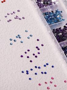 12 Grids Colorful Acrylic Flat Rhinestone Nail Art Decorations Nail Supplies Nails Nail Charms Nail Gems - Multicolor - View 3