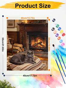 DIY Paint By Numbers Kit, Grey Cat Lying In Front Of Warm Fireplace, Oil Painting Canvas Wall Art Home Decor Gift - A - View 6