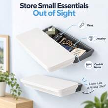 Kệ treo tường nổi hiện đại màu trắng có ngăn kéo ẩn - ngăn bí mật gắn tường, phù hợp để tiền mặt, trang sức, chìa khóa, trưng bày vật phẩm giá trị, khung nhựa, dùng cho phòng ngủ, phòng khách, văn phòng, ngăn kéo ẩn tiết kiệm không gian - Đen và trắng - Xem 2