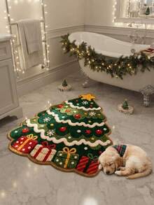 1pc Christmas Tree Rug, Faux Cashmere Carpet, Christmas, Home Decor, Room Decor, Christmas Home Decor, Autumn Decor, Autumn Home Decor, Home Supplies, Doormat, Living Room Rug, Kitchen Mat, Kitchen Decor, Bedroom Decor, Bathroom Decor, Bathroom Mat, Easy To Clean - Multicolor - View 4