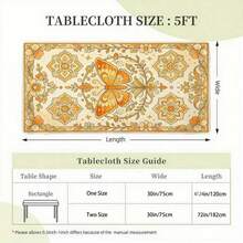 1pc Square Elastic Tablecloth, Vintage Yellow Floral & Butterfly Gentle Elegant Pattern, 2D Flat Print, Easy To Install, Elastic Tabletop Protector, Suitable For Home Gatherings - A - View 2