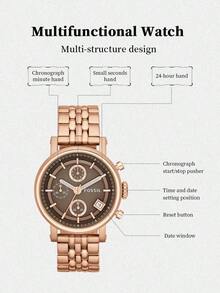 Fossil ES3494 Women Quartz Chronograph Watch,Rose Gold Steel Bracelet,Brown Dial Multi‑Subdial Date Luxury Wristwatch - Brown - View 7