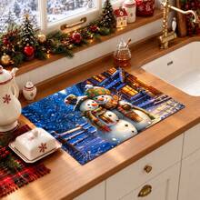 1pc Christmas Themed Printed Pattern Dish Drying Mat, Kitchen Countertop Bowl & Plate Rubber Backing Drying Mat, Party Decoration, Super Absorbent Stain-Hiding Dish Drying Mat, Soft Diatomaceous Earth With Rubber Backing Multi-Functional Kitchen Home Mat, Quick-Dry Mat For Coffee Machine & Dish Rack, Kitchen Countertop Coffee Mat & Dish Drying Mat - LL LSD034 - View 5