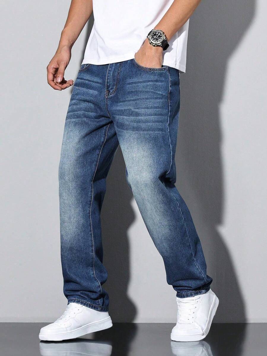 Tween Boys Elastic Waist Straight Leg Casual Denim Jeans With Pockets, All Season - Medium Wash - View 1