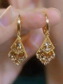 1對女士奢華流蘇耳環，日常佩戴飾品 - 金色 - 查看 2