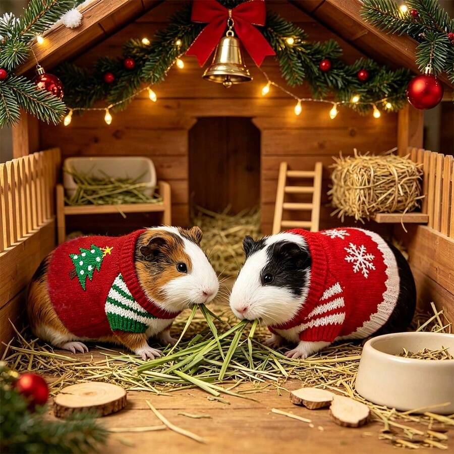 1PC Cute Christmas Guinea Pig Sweater For 30cm Length Small Pets, Red Snowflake & Xmas Tree Knit Clothes For Small Pets Soft Elastic Small Pet Winter Clothes Warm Pet Outfit For Hamster, Sugar Glider, Mini Rabbit Holiday Costume - Multicolor - View 1