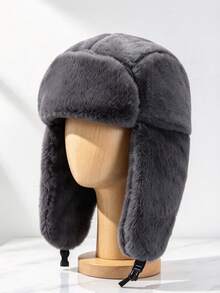 1pc Men's Black Faux Fur Bomber Hat, Adjustable Outdoor Casual Sun Protection Cap, Suitable For Spring/Autumn Travel, Beach, Party - Black - View 13
