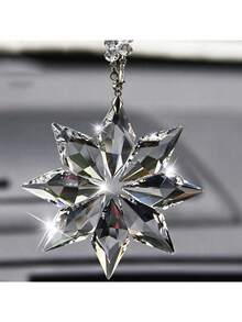 1pc Luxury Crystal Snowflake Shaped Car Rearview Mirror Pendant - Clear - View 1
