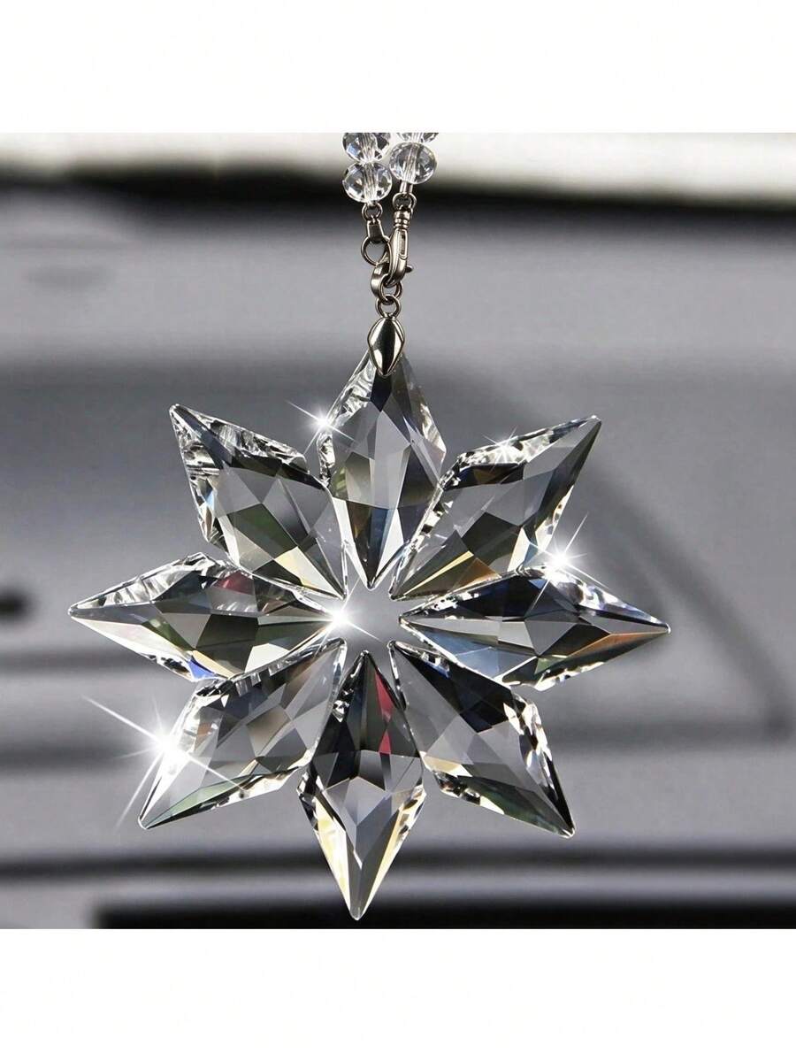 1pc Luxury Crystal Snowflake Shaped Car Rearview Mirror Pendant - Clear - View 1