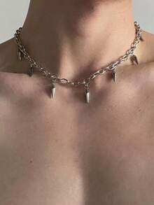 1pc Gothic Punk Style Rivet Geometric Square Chain Choker Necklace, High Quality Fashion Personalized Jewelry Suitable For Men And Women, Party, Holiday, Daily Wear, Exquisite Halloween, Christmas, Thanksgiving Festival Gift, Birthday Gift - Multicolor - View 2